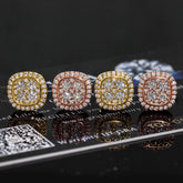 【US 3 Days Delivery】GL 10MM Mico Paved Full Moissanite lced Out Cushion Stud Earings