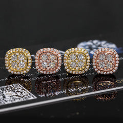 【US 3 Days Delivery】GL 10MM Mico Paved Full Moissanite lced Out Cushion Stud Earings