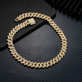 GL 14mm 18K Solid Gold Plated Iced Out Diamond Cuban Chain  Necklace