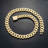 GL 14mm 18K Solid Gold Plated Iced Out Diamond Cuban Chain  Necklace