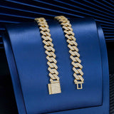 GL 14mm 18K Solid Gold Plated Iced Out Diamond Cuban Chain  Necklace