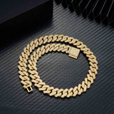 GL 14mm 18K Solid Gold Plated Iced Out Diamond Cuban Chain  Necklace