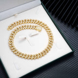 GL 14mm 18K Solid Gold Plated Iced Out Diamond Cuban Chain  Necklace