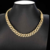 GL 14mm 18K Solid Gold Plated Iced Out Diamond Cuban Chain  Necklace