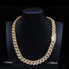 GL 15mm iced out Moissanite Diamond Cuban Miami Link Chain Necklace