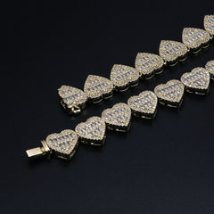 GL Heart Shape Hip Hop Iced Out CZ Baguette Diamond Chain