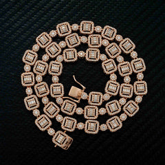 GL 9.5mm 18k Gold Plated Iced Out Moissanite 925 Silver Necklace Link Chain