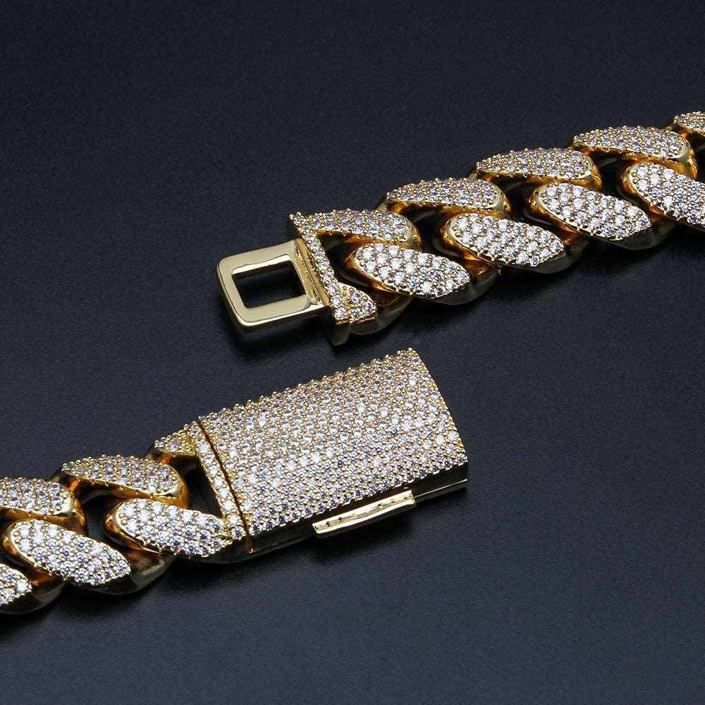 Best 18mm VVS Moissanite Iced Out Diamond Chain Necklace Real Gold Plated 925 Sterling Silver Necklace Miami Cuban Link Chain