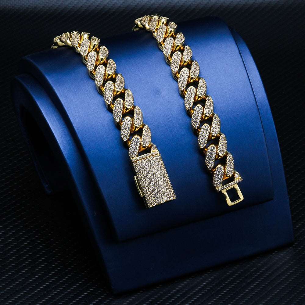 Best 18mm VVS Moissanite Iced Out Diamond Chain Necklace Real Gold Plated 925 Sterling Silver Necklace Miami Cuban Link Chain