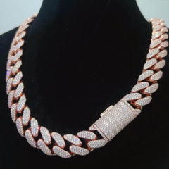 18mm Gold Plated VVS Moissanite Iced Out Diamond Miami Cuban Link Chain Necklace