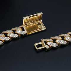 18mm Gold Plated VVS Moissanite Iced Out Diamond Miami Cuban Link Chain Necklace