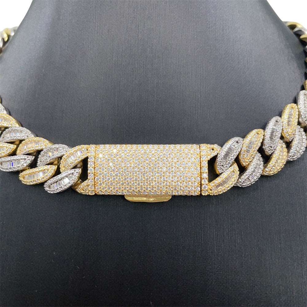 15mm iced out jewelry hip hop style s925 with vvs moissanite diamond high quality pass diamond test two tone cuban link chain
