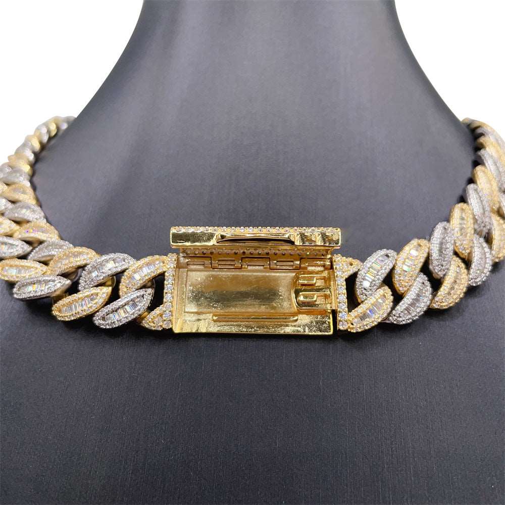 15mm iced out jewelry hip hop style s925 with vvs moissanite diamond high quality pass diamond test two tone cuban link chain