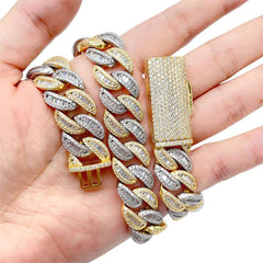 15mm iced out jewelry hip hop style s925 with vvs moissanite diamond high quality pass diamond test two tone cuban link chain