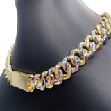 GL 15mm Two Tone iced out Jewelry S925 VVS Moissanite Diamond Cuban Chain Necklace