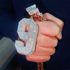 3D Number 9 Iced Out VVS Moissanite Letter Pendant