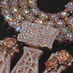 3D Rose Custom Bail Letter W VVS Baguette Moissanite Pendants