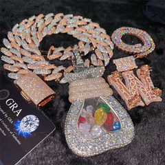 Custom Multiple Fancy Cut VVS Moissanite Moneybag Pendant