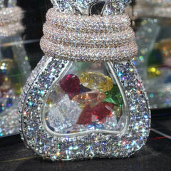 Custom Multiple Fancy Cut VVS Moissanite Moneybag Pendant