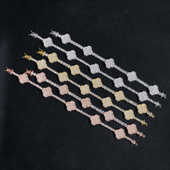 GL Four leaf Clover 925 Silver VVS Moissanite Bracelet Tennis Chain