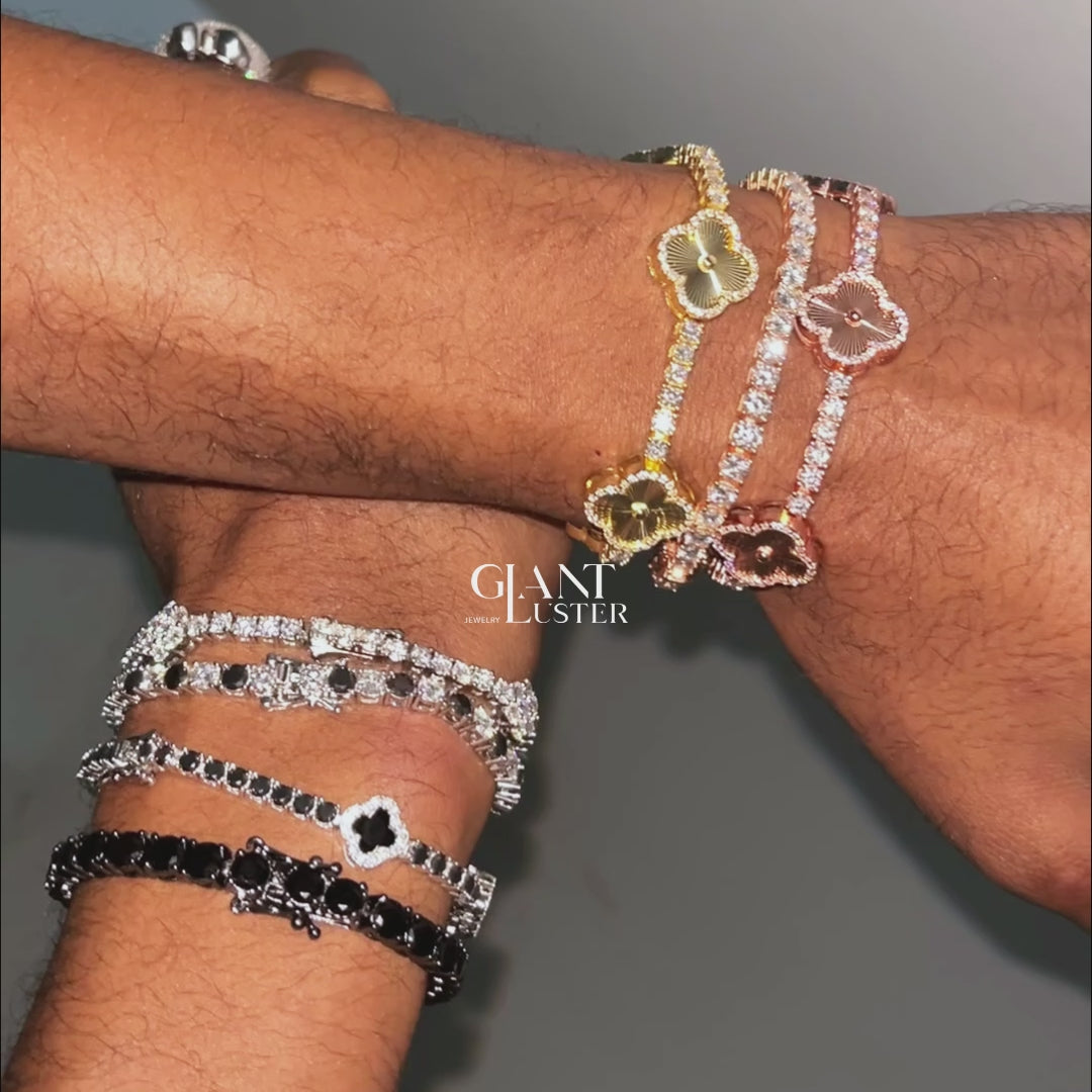 GL Laser Four Leaf Clover 925 Silver Moissanite 3mm Tennis Chain