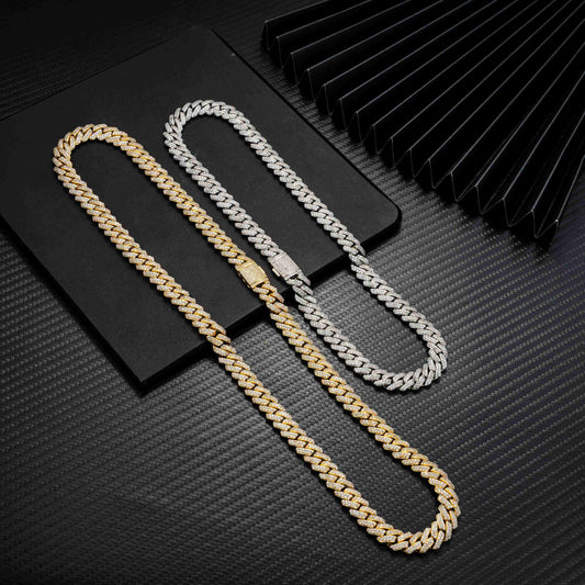 Hip Hop style 18karat gold zircon plated Cuban chain necklace