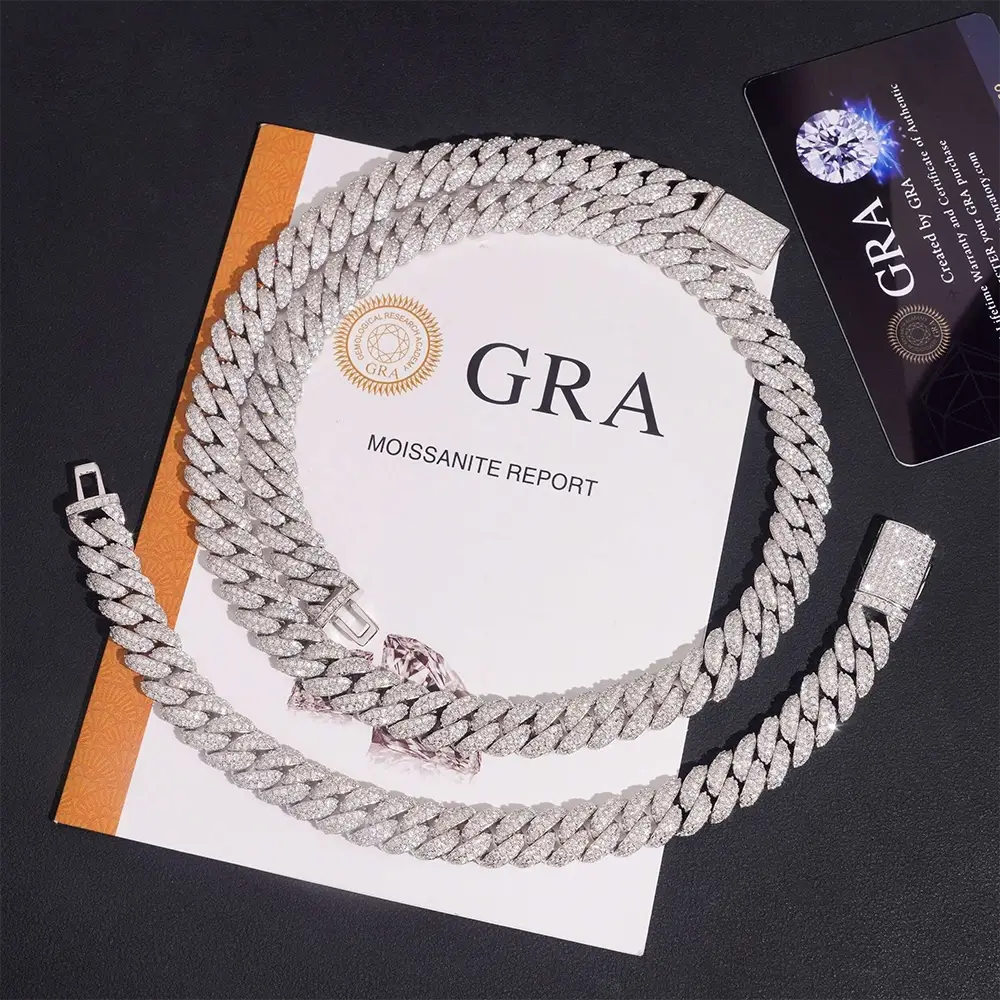 10MM S925 Silver 2 Rows VVS Moissanite Real Miami Cuban Chain