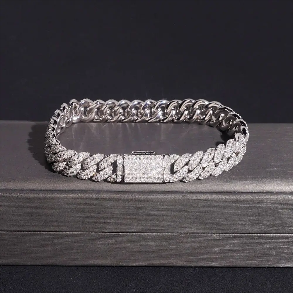10MM S925 Silver 2 Rows VVS Moissanite Real Miami Cuban Chain Secondary image