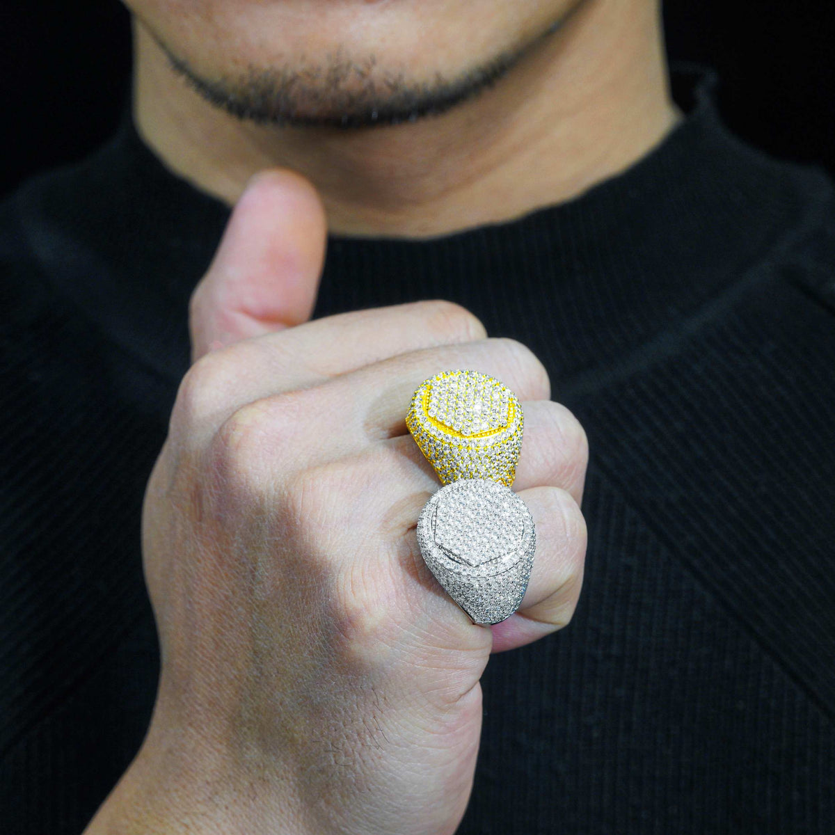 GL Square Round Ice Out Moissanite 925 Sterling Silver Ring