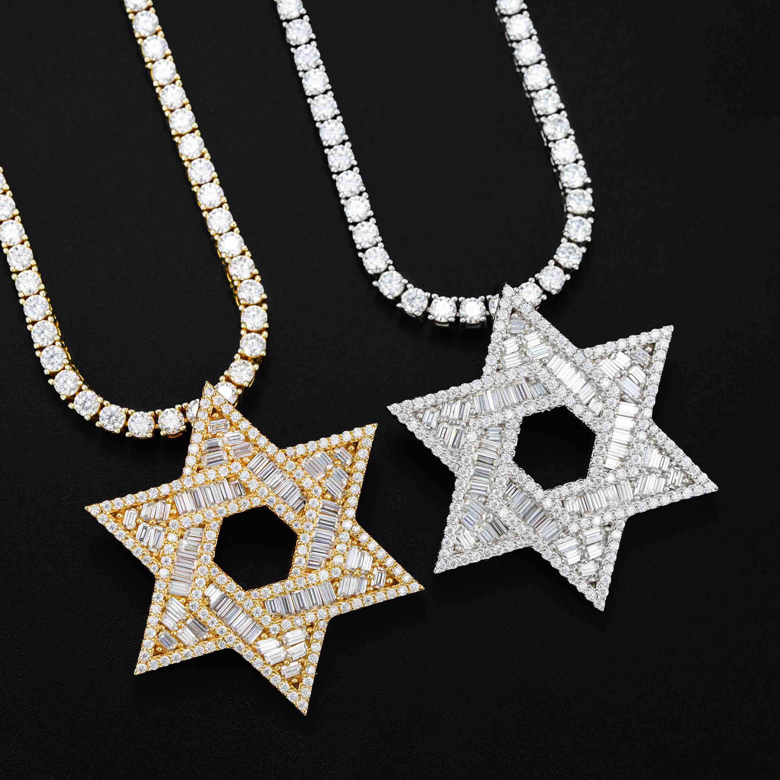 GL Iced Out Hip Hop Silver Moissanite Hexagram Pendant