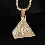 Eye Perspective Triangular Pyramid Brass Zircon Pendant