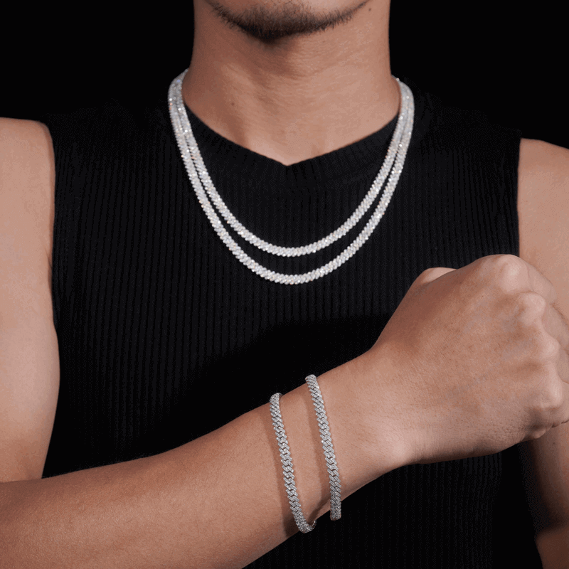 GL 5mm Iced Out Cuban 1 Rows of Stones Link Chain Bracelet Necklace