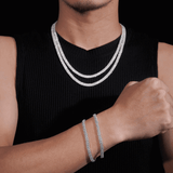 GL 5mm Iced Out Cuban 1 Rows of Stones Link Chain Bracelet Necklace