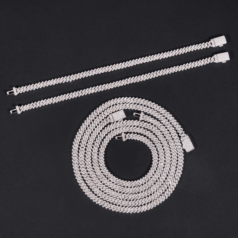 5MM S925 Silver VVS Moissanite Prong Edge Cuban Chain