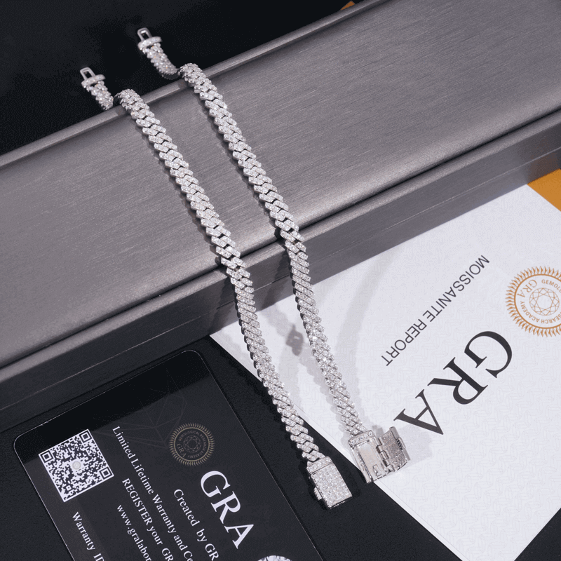5MM S925 Silver VVS Moissanite Prong Edge Cuban Chain