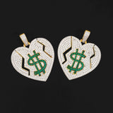 Heart $Dollar Symbol Brass Zircon Pendant