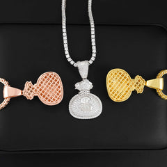 GL Hip Hop VVS Moissanite Iced Out Money Bag Pendant