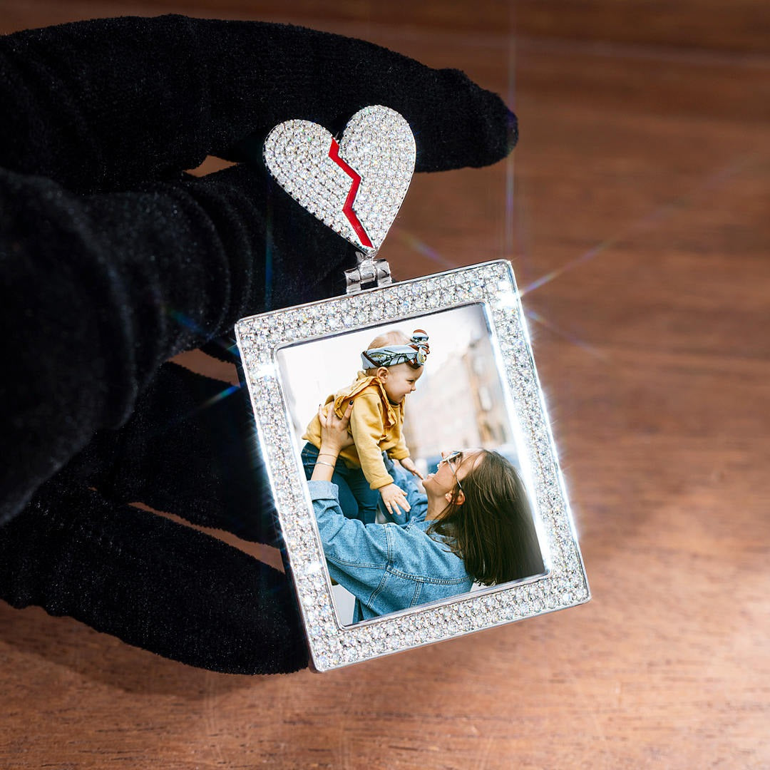 GL Custom Bust Down Broken Heart Bail VVS Moissanite Photo Pendant