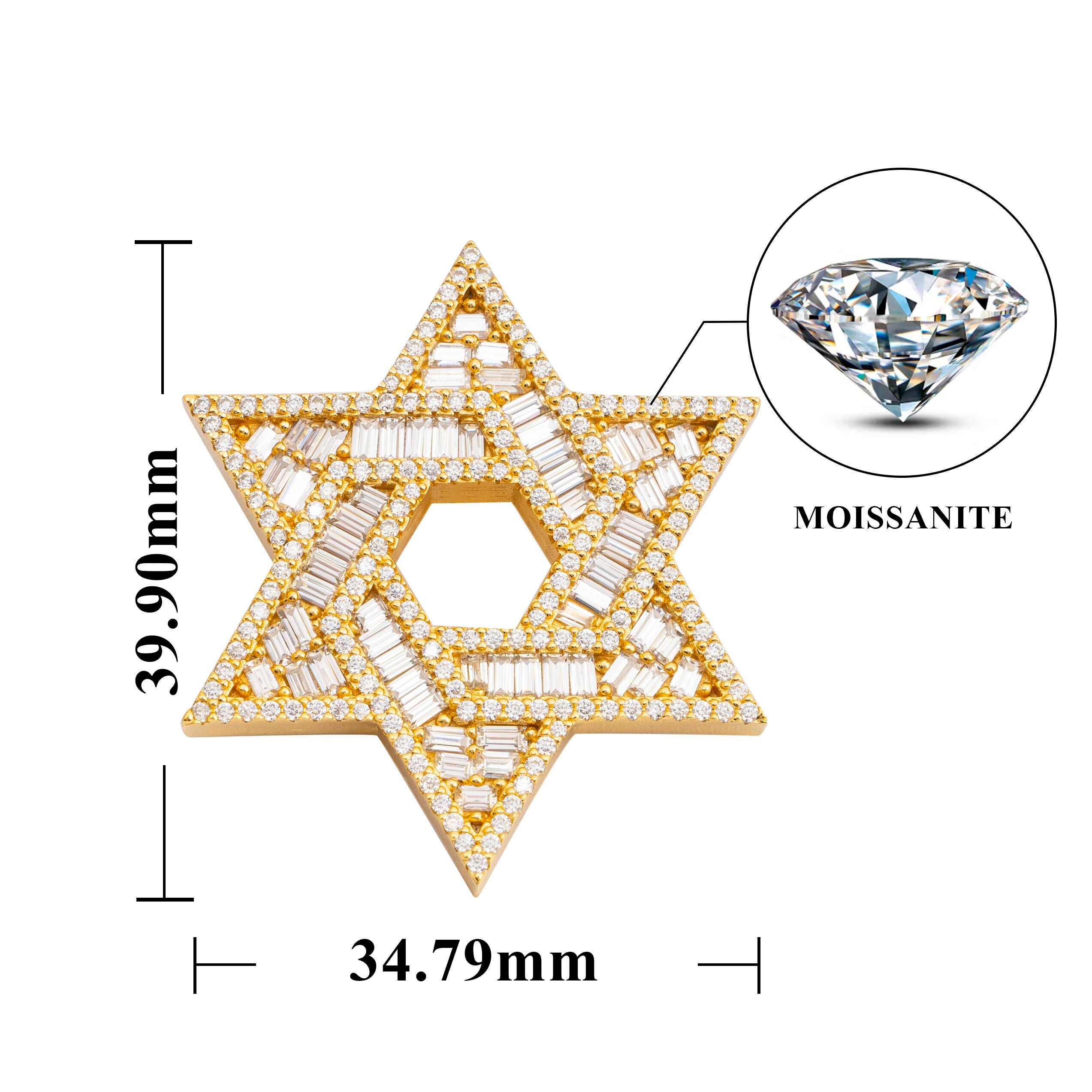 GL Iced Out Hip Hop Silver Moissanite Hexagram Pendant
