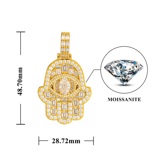 Fine Jewelry Custom Pendant VVS Moissanite Diamond Silver 925 Luxury Hamsa Pendant