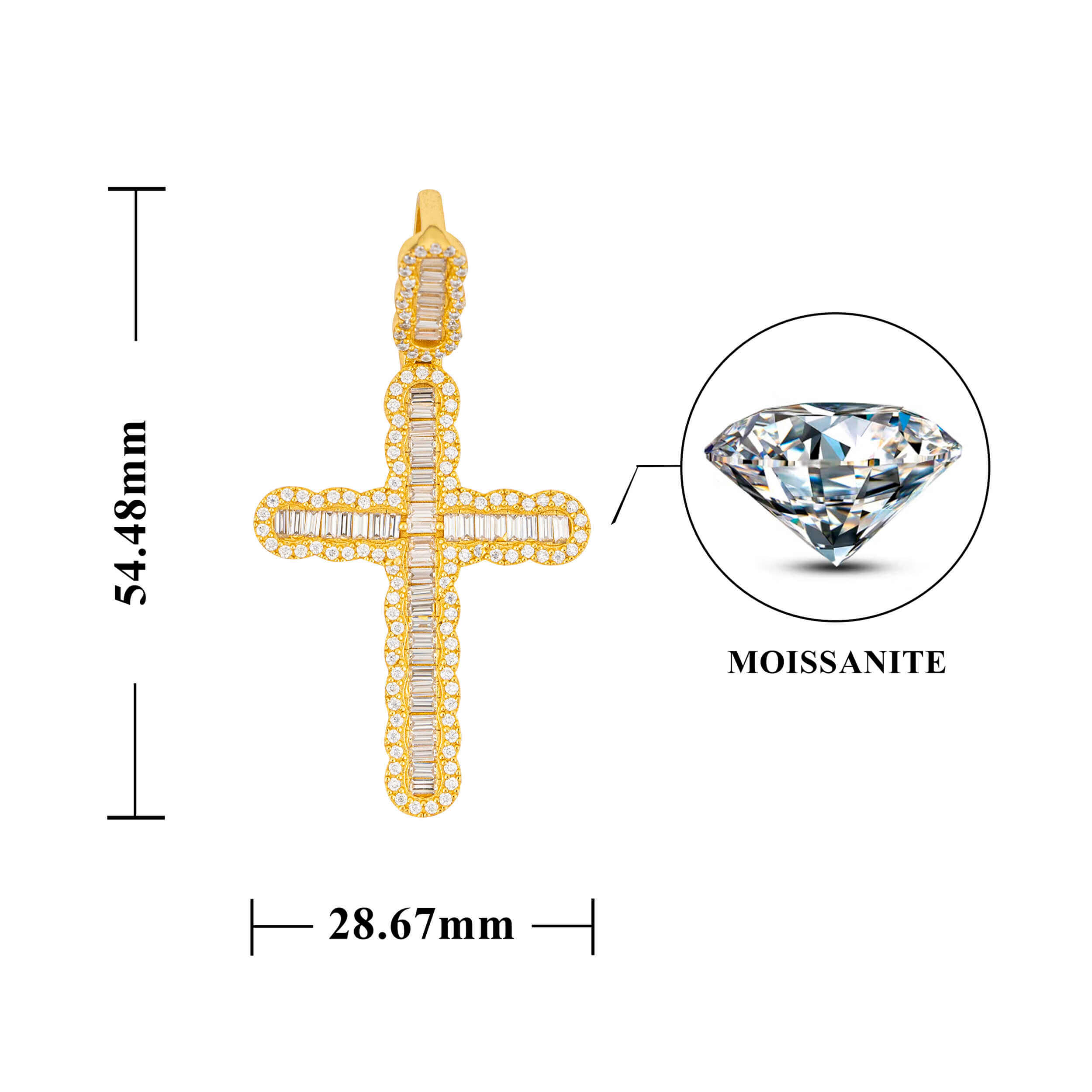 GL Hip Hop Iced Out Baguette Diamond Cross Pendant
