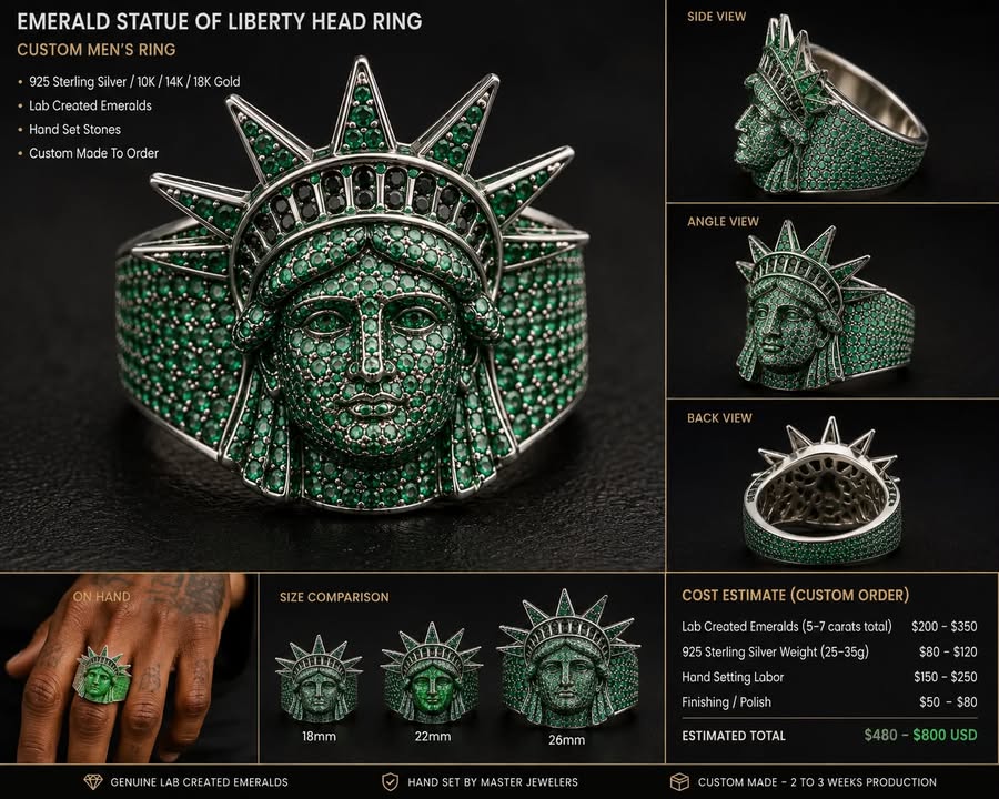 CAD-22MM VVS Green Moissanite Face Ring by Tuck Immagine principale del prodotto