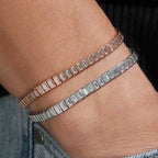 2*4MM Emerald Cut VVS Moissanite Bezel Setting  Tennis Bracelet 925 Silver