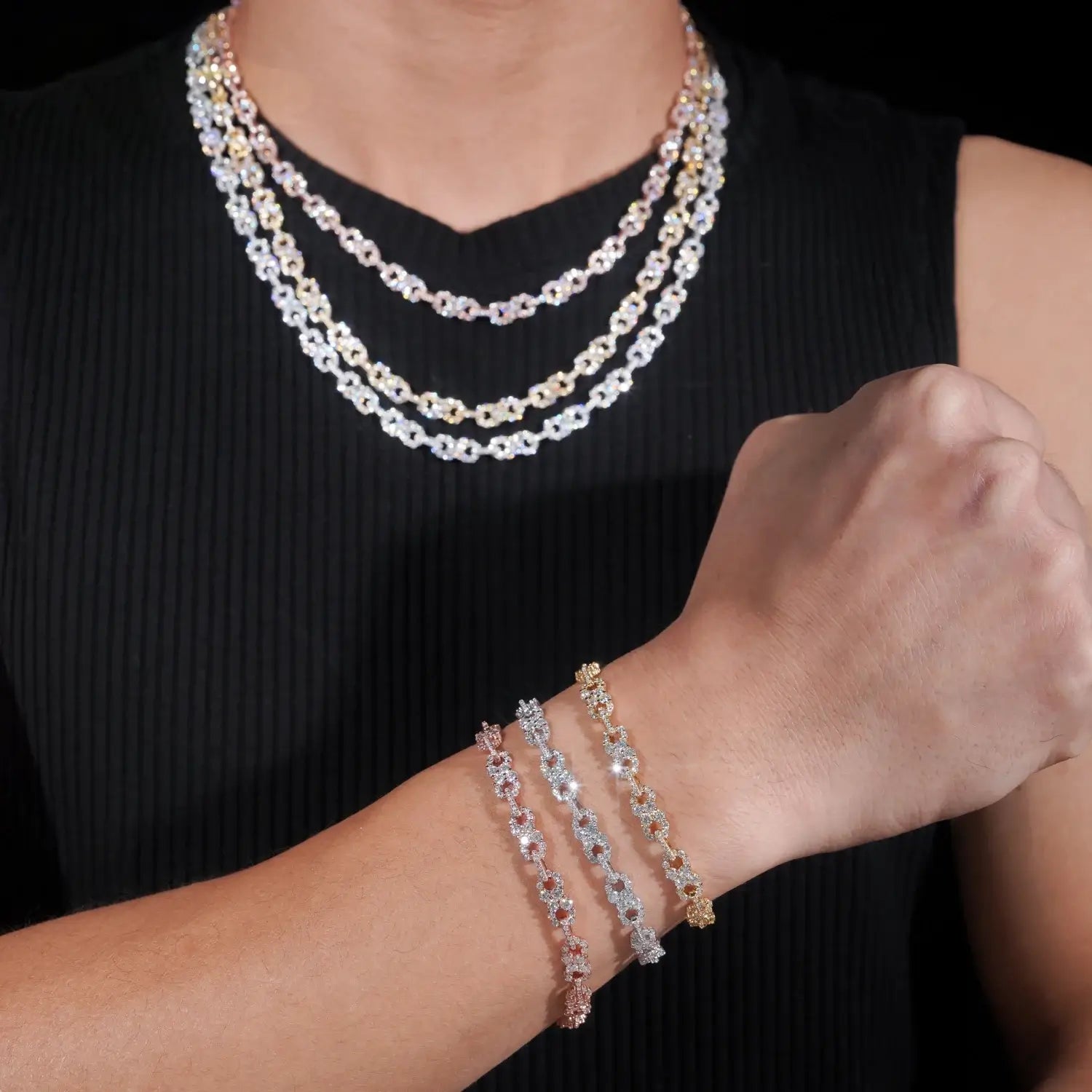 Luxury Iced Floral S925 Silver VVS Moissanite Link Chain Set Main image
