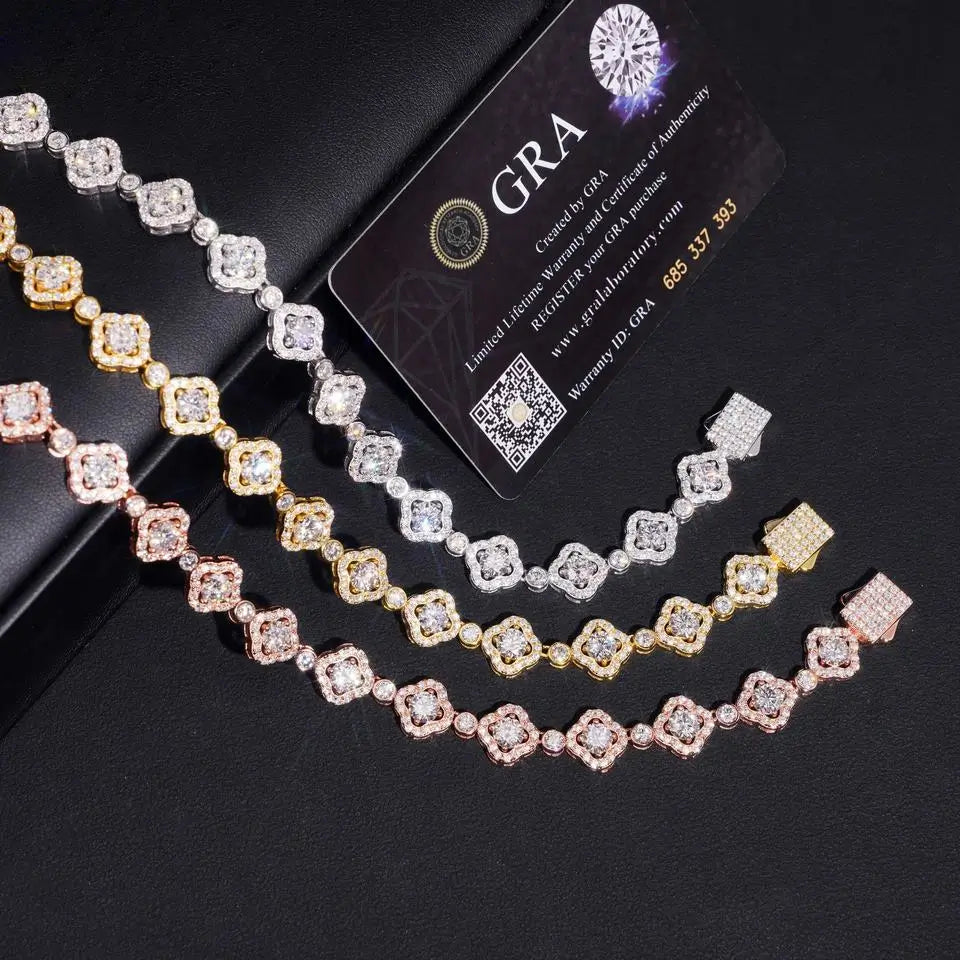S925 VVS Moissanite Cluster Flower Tennis Chain Bracelet