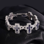 Hip Hop Infinity Cross Charm Colorful S925 Silver VVS Moissanite Cuban Chain Bracelet