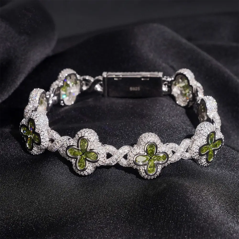 Hip Hop Infinity Cross Charm Colorful S925 Silver VVS Moissanite Cuban Chain Bracelet