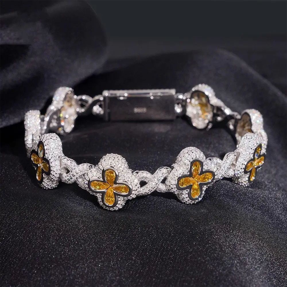 Hip Hop Infinity Cross Charm Colorful S925 Silver VVS Moissanite Cuban Chain Bracelet