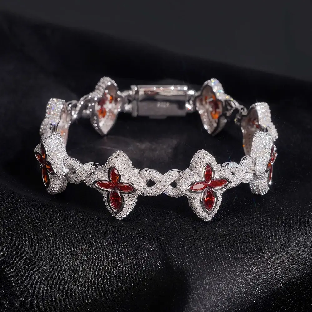Hip Hop Infinity Cross Charm Colorful S925 Silver VVS Moissanite Cuban Chain Bracelet