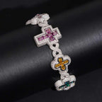 Cross & Flower Colors VVS Moissnaite Cuban Link Bracelet